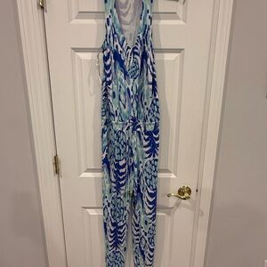 Lilly Pulitzer Blue Pineapple Print Jumpsuit | Sleeveless V-Neck Tropical Resort